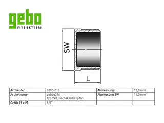 gebog316 Edelstahl-Gewindefitting 290 - Sechskant-Stopfen 1/8" – Bild 2