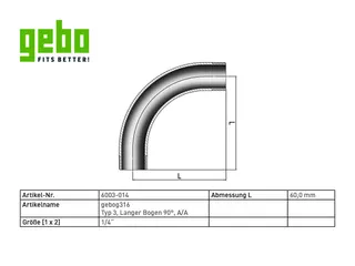 gebog316 Edelstahl-Gewindefitting 3 - Langer Bogen 90 - 1/4" – Bild 2