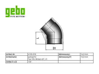 gebog316 Edelstahl-Gewindefitting 120 - Winkel 45 -1/8" – Bild 3