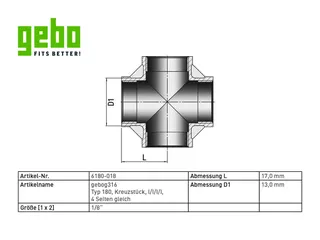 gebog316 Edelstahl-Gewindefitting 180 - Kreuzstück egal 1/8" – Bild 3