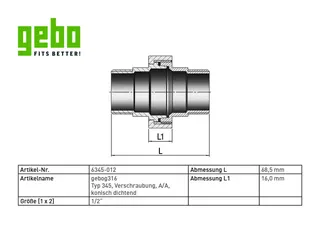 gebog316 Edelstahl-Gewindefitting 345 - Verschraubung konisch 1/2" – Bild 2