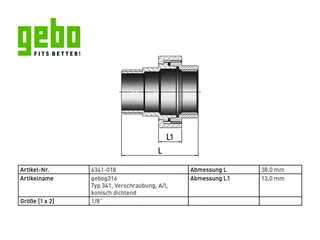 gebog316 Edelstahl-Gewindefitting 341 - Verschraubung konisch 1/8" – Bild 2