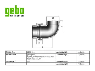 gebog316 Edelstahl-Gewindefitting 95 -W.-verschr. 90 flach dicht. 1/4" – Bild 2