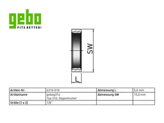 gebog316 Edelstahl-Gewindefitting 310 - Gegenmutter 1/8" – Bild 3