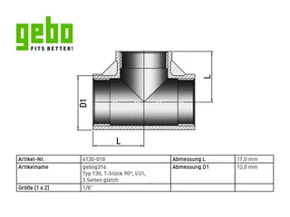 gebog316 Edelstahl-Gewindefitting 130 - T-Stück 1/8" – Bild 3