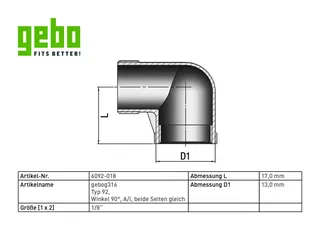 gebog316 Edelstahl-Gewindefitting 92 - Winkel 90 - 1/8" – Bild 2