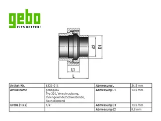 gebog316 Edelstahl-Gewindefitting 334 - Verschr. flach 1/4", Schweißende – Bild 3