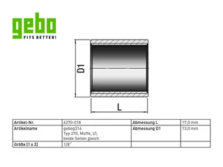 gebog316 Edelstahl-Gewindefitting 270 - Muffe 1/8" – Bild 2