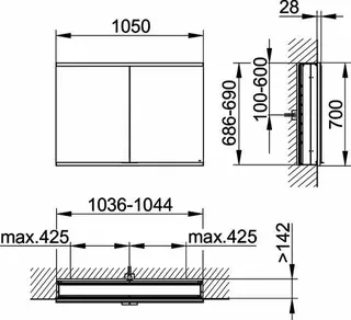 Keuco Royal Modular 2.0 SPS, bel. 80021, Einb. 2Steckd,sb-elox,1050x700x160mm – Bild 2