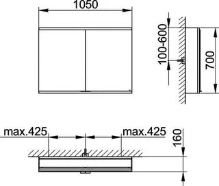 Keuco Royal Modular 2.0 SPS, bel. 80021, Vorb,2Steckd,sb-elox,1050x700x160mm – Bild 2