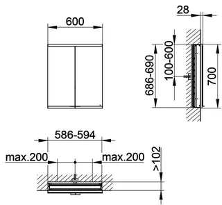Keuco Royal Modular 2.0 SPS, DALI 80022, Einb,2Steckd,sb-elox,600x700x120mm – Bild 2