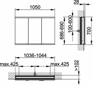 Keuco Royal Modular 2.0 SPS, bel. 80031, Einb. 2Steckd,sb-elox,1050x700x120mm – Bild 2