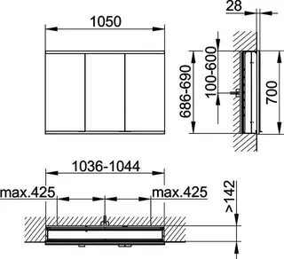Keuco Royal Modular 2.0 SPS, bel. 80031, Einb. 2Steckd,sb-elox,1050x700x160mm – Bild 2