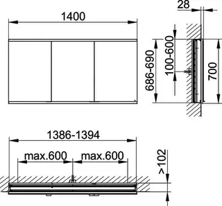 Keuco Royal Modular 2.0 SPS, bel. 80031, Einb,oSteckd,sb-elox,1400x700x120mm – Bild 2