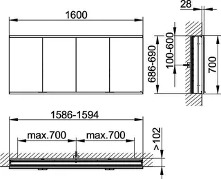 Keuco Royal Modular 2.0 SPS, unbel. 80040, Einb,4Steckd,sb-elox,1600x700x120mm – Bild 2