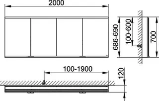 Keuco Royal Modular 2.0 SPS, bel. 80041, Vorb,4Steckd,sb-elox,2000x700x120mm – Bild 2
