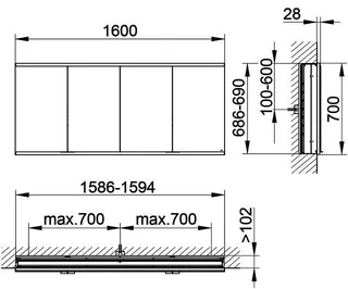 Keuco Royal Modular 2.0 SPS, DALI 80042, Einb,4Steckd,sb-elox,1600x700x120mm – Bild 2