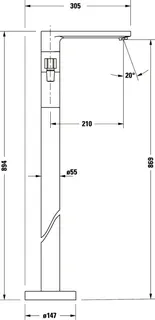 Duravit D-Neo Einhebel-Wannenmischer bodenst. Keramikmischsystem, Chrom HG – Bild 3