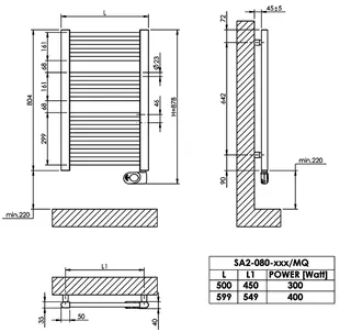 sanibel Badheizkörper S2-E Elektro A20 gerade BH 804mm BL 500mm RAL 9016 weiß – Bild 3