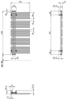 sanibel Designbadheizkörper S5 A16 1088x47x478mm 7016 Anthracite Grey – Bild 2