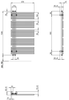 sanibel Designbadheizkörper S5 A16 1088x47x578mm 9007 Grey Aluminium – Bild 2