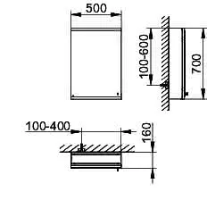ACTIS-Spiegelschrank Alu m LED-Beleucht. 500x700x160mm 1-türig links verspiegelt – Bild 2