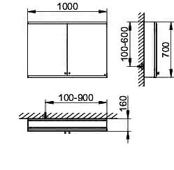 ACTIS-Spiegelschrank Alu m LED-Beleucht. 1000x700x160mm 2-türig Korp. verspiegelt – Bild 2