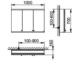ACTIS-Spiegelschrank Alu m LED-Beleucht. 1000x700x160mm 3-türig Korp. verspiegelt – Bild 2