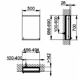 ACTIS-Spiegelschrank Alu m LED-Beleucht. 500x700x160mm 1-türig rechts Wandeinbau – Bild 2