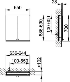 ACTIS-Spiegelschrank Alu m LED-Beleucht. 650x700x120mm 2-türig Wandeinbau – Bild 2