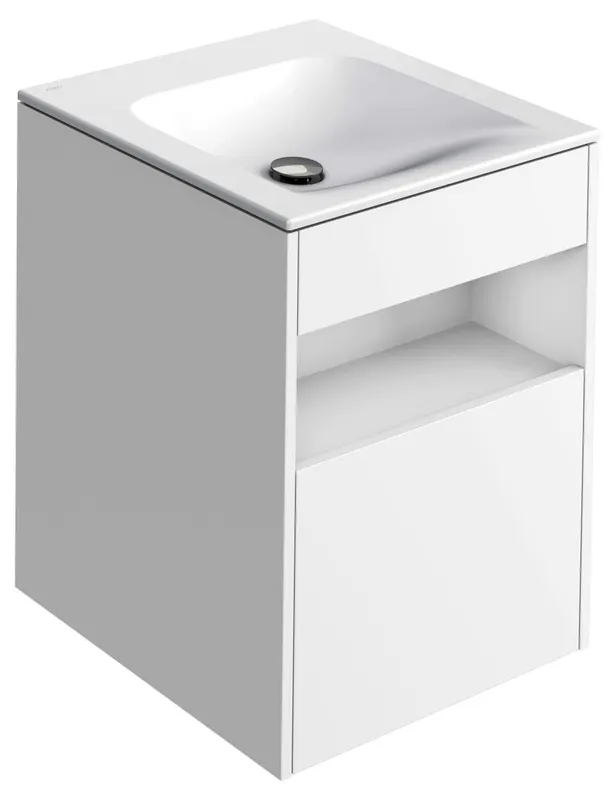 ACTIS-Keramik-Waschtisch mit Waschtisch-Unterbau 504x642x494mm o. HL/ÜL m. Elektrik Weiß