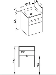 ACTIS-Keramik-Waschtisch mit Waschtisch-Unterbau 504x642x494mm o. HL/ÜL Elektrik Vulkanit – Bild 2