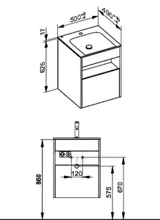 ACTIS-Keramik-Waschtisch mit Waschtisch-Unterbau 504x642x494mm 1 HL CLOU Elektr. Vulkanit – Bild 2