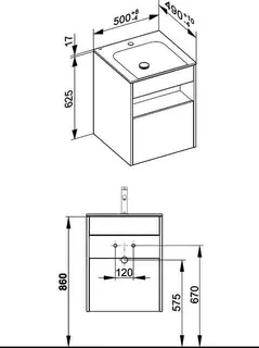 ACTIS-Keramik-Waschtisch mit Waschtisch-Unterbau 504x642x494mm 1 HL CLOU Cashmere – Bild 2