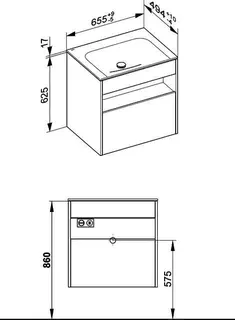 ACTIS-Keramik-Waschtisch mit Waschtisch-Unterbau 655x642x494mm o. HL/ÜL m. Elektrik Weiß – Bild 2