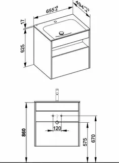 ACTIS-Keramik-Waschtisch mit Waschtisch-Unterbau 655x642x494mm 1 HL CLOU Vulkanit – Bild 2