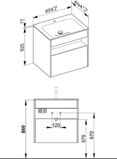 ACTIS-Keramik-Waschtisch mit Waschtisch-Unterbau 655x642x494mm 1 HL CLOU m. Elektrik Weiß – Bild 2