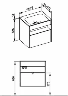 ACTIS-Keramik-Waschtisch mit Waschtisch-Unterbau 655x642x494mm o. HL/ÜL Elektrik Vulkanit – Bild 2