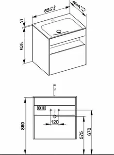 ACTIS-Keramik-Waschtisch mit Waschtisch-Unterbau 655x642x494mm 1 HL CLOU Elektr. Vulkanit – Bild 2