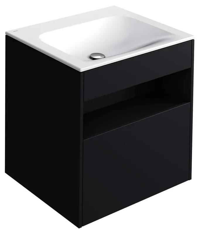 ACTIS-Keramik-Waschtisch mit Waschtisch-Unterbau 655x642x494mm o. HL/ÜL Vulkanit