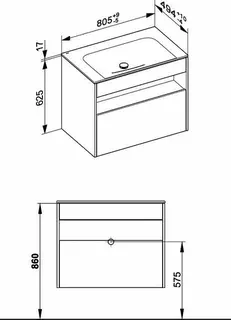 ACTIS-Keramik-Waschtisch mit Waschtisch-Unterbau 805x642x494mm o. HL/ÜL Weiß – Bild 2