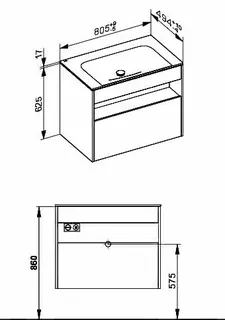 ACTIS-Keramik-Waschtisch mit Waschtisch-Unterbau 805x642x494mm o. HL/ÜL Elektrik Cashmere – Bild 2