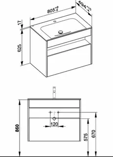 ACTIS-Keramik-Waschtisch mit Waschtisch-Unterbau 805x642x494mm 1 HL CLOU Vulkanit – Bild 2