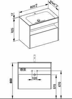 ACTIS-Keramik-Waschtisch mit Waschtisch-Unterbau 805x642x494mm 1 HL CLOU m. Elektrik Weiß – Bild 2