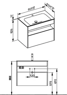 ACTIS-Keramik-Waschtisch mit Waschtisch-Unterbau 805x642x494mm 1 HL CLOU Elektr. Vulkanit – Bild 2