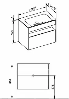 ACTIS-Keramik-Waschtisch mit Waschtisch-Unterbau 805x642x494mm o. HL/ÜL Vulkanit – Bild 2