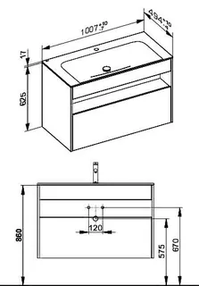 ACTIS-Keramik-Waschtisch mit Waschtisch-Unterbau 1007x642x494mm 1 HL CLOU Vulkanit – Bild 2