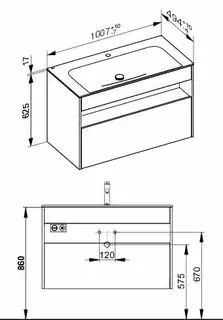 ACTIS-Keramik-Waschtisch mit Waschtisch-Unterbau 1007x642x494mm 1 HL CLOU Elektr Cashmere – Bild 2