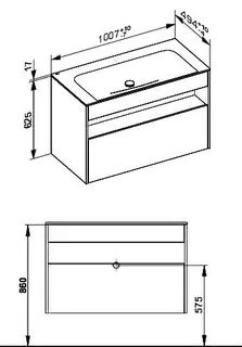 ACTIS-Keramik-Waschtisch mit Waschtisch-Unterbau 1007x642x494mm o. HL/ÜL Vulkanit – Bild 2