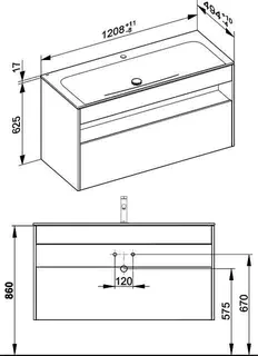 ACTIS-Keramik-Waschtisch mit Waschtisch-Unterbau 1208x642x494mm 1 HL CLOU Weiß – Bild 2